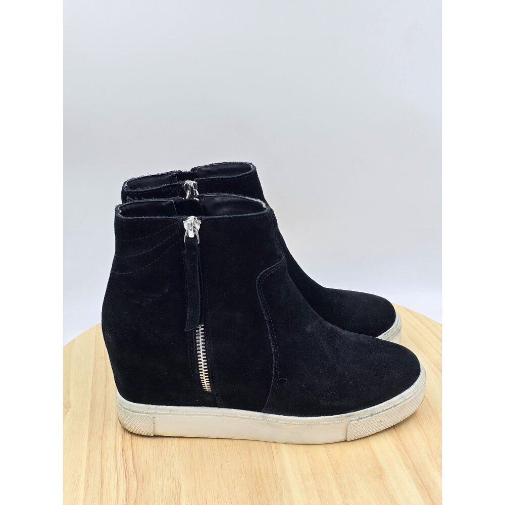 Steve Madden Black Suede Wedge Sneakers with White Sole